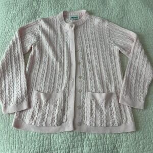 Coquette pink cable knit cardigan sweater